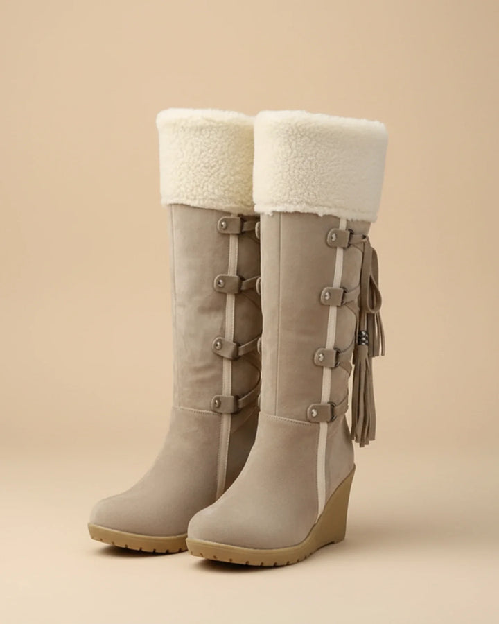 Women's Knee High Fleece Lined Wedge Boots