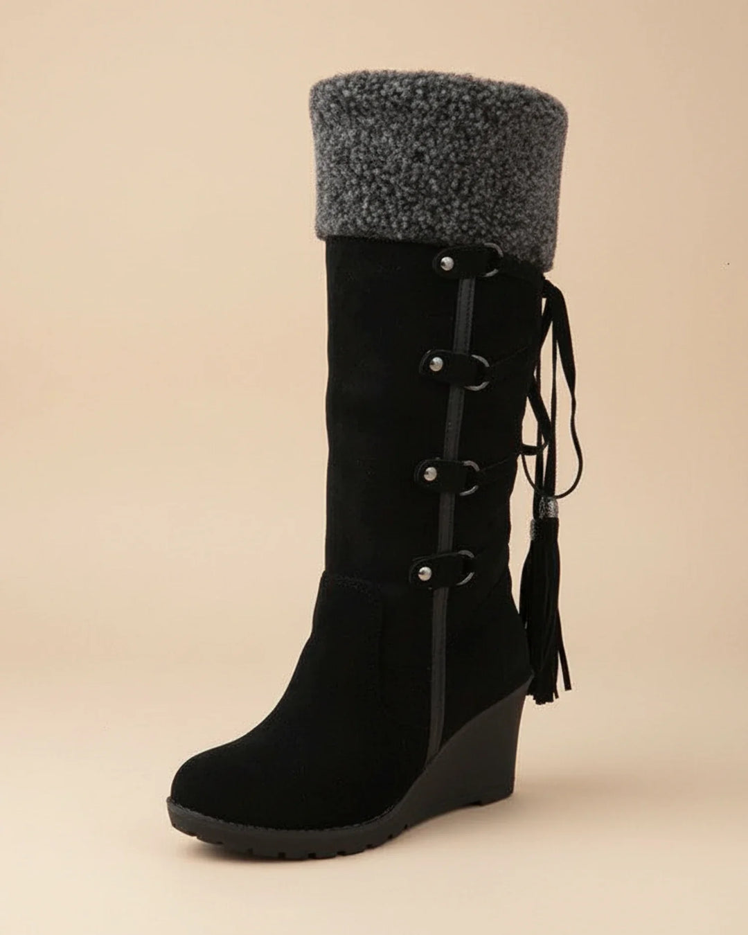 Women's Knee High Fleece Lined Wedge Boots