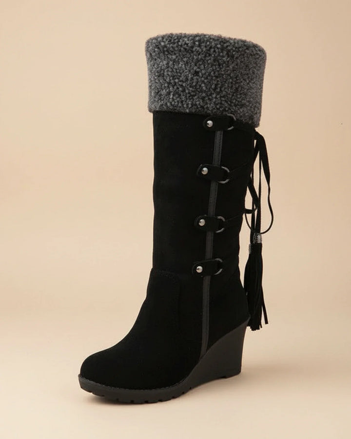 Women's Knee High Fleece Lined Wedge Boots