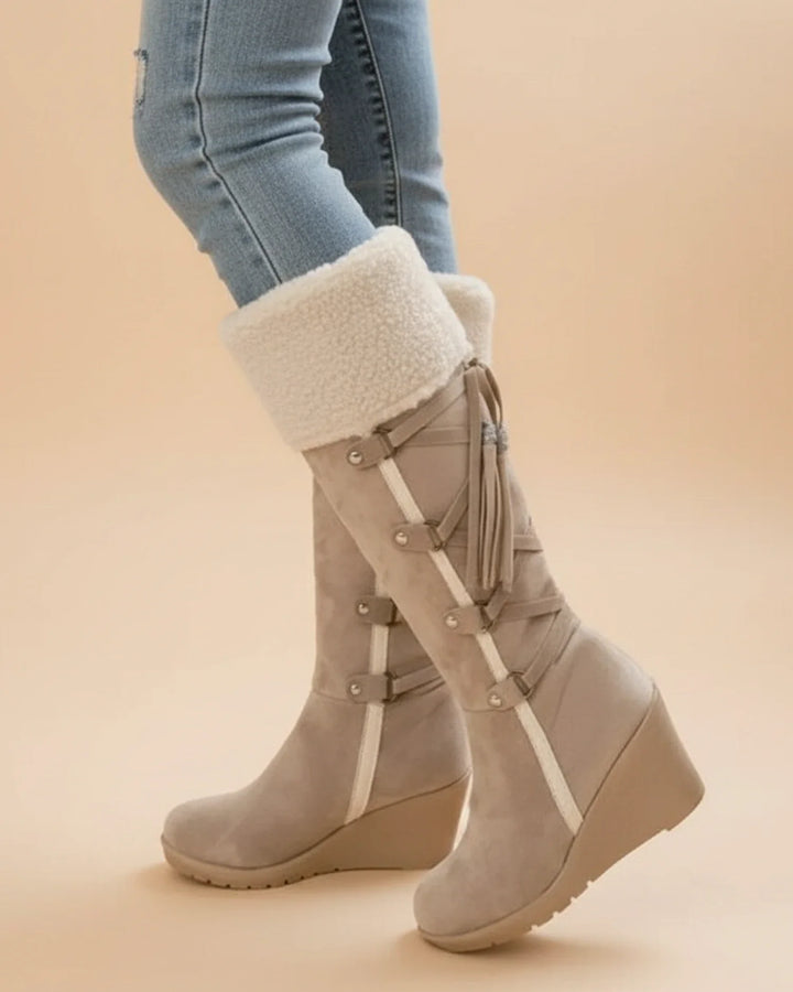 Women's Knee High Fleece Lined Wedge Boots