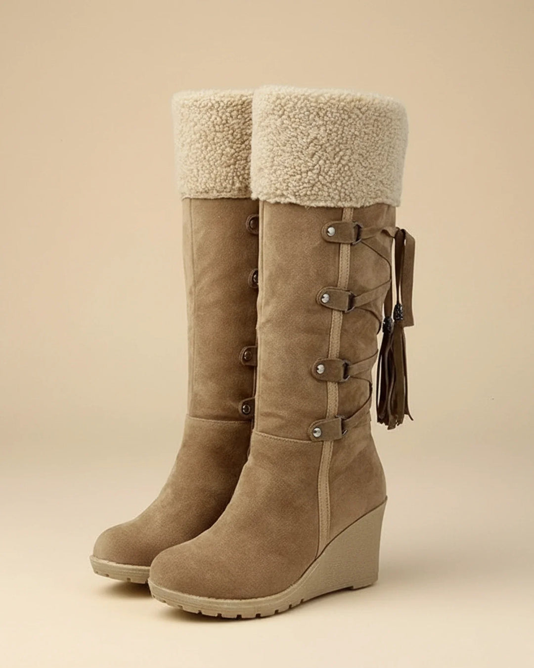 Women's Knee High Fleece Lined Wedge Boots