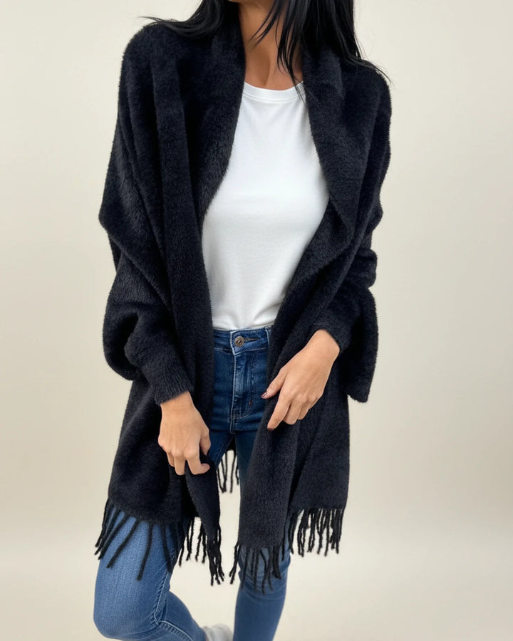 Women's Knit Longline Fringe Cardigan Open Front Sweater