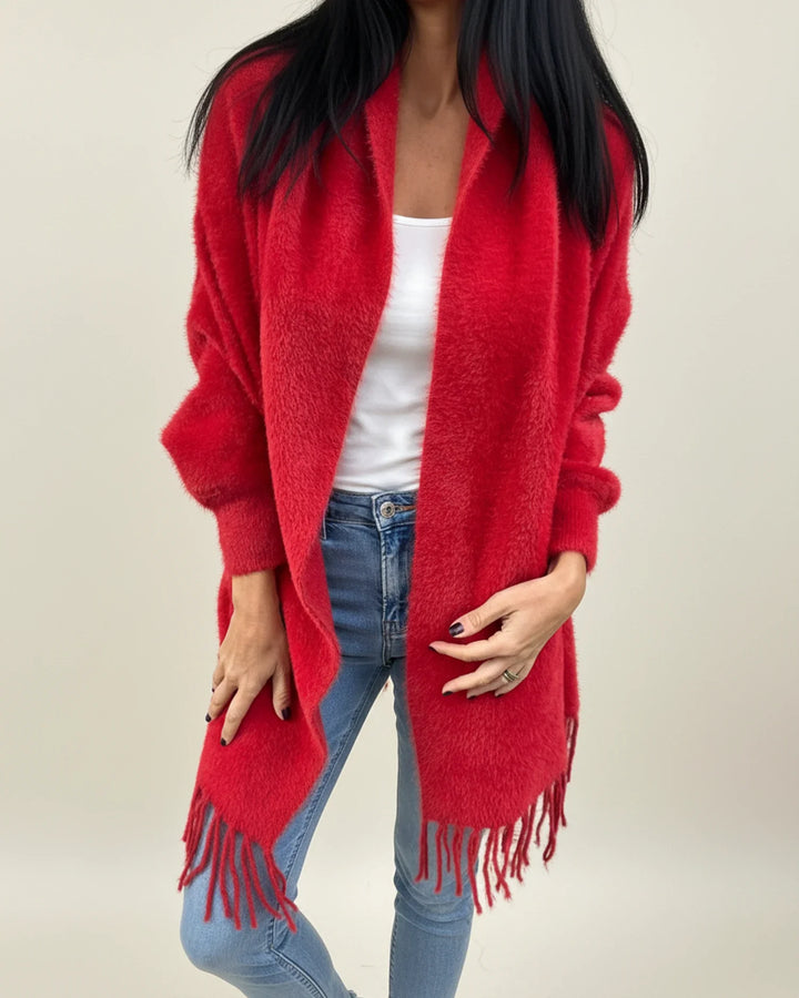 Women's Knit Longline Fringe Cardigan Open Front Sweater