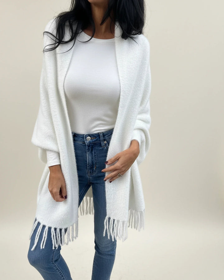 Women's Knit Longline Fringe Cardigan Open Front Sweater