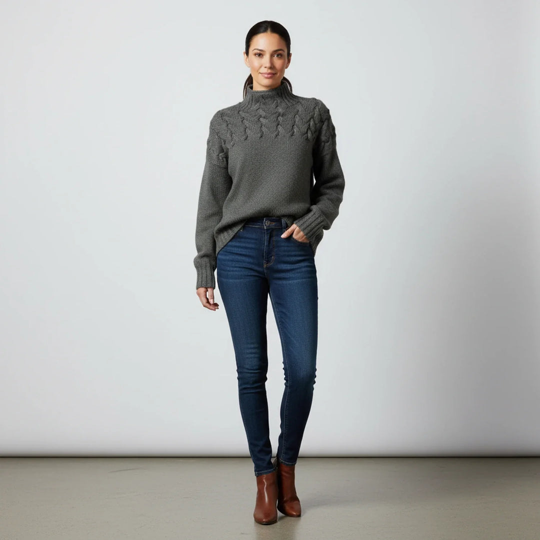 Women's Merino Wool Cable Knit Turtleneck Pullover