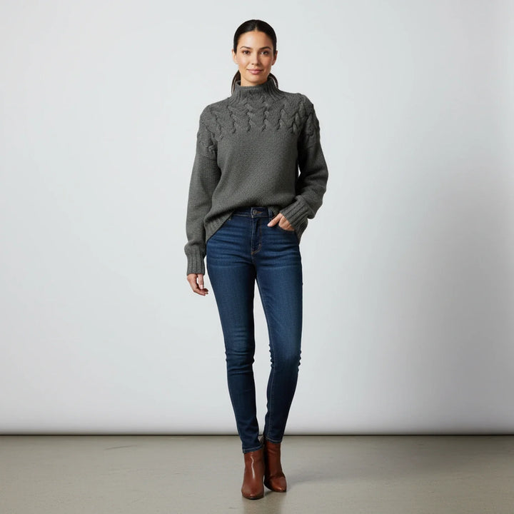 Women's Merino Wool Cable Knit Turtleneck Pullover