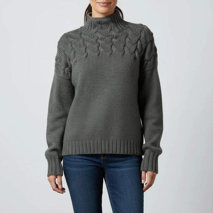 Women's Merino Wool Cable Knit Turtleneck Pullover