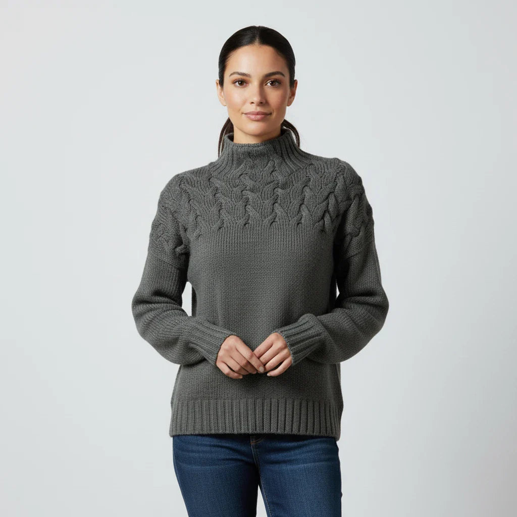 Women's Merino Wool Cable Knit Turtleneck Pullover