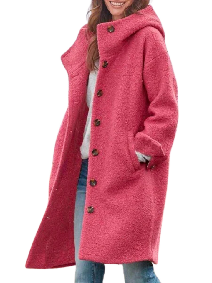 Women’s Fleece Hooded Longline Button-Front Coat