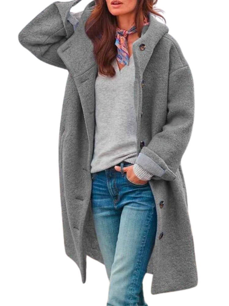 Women’s Fleece Hooded Longline Button-Front Coat