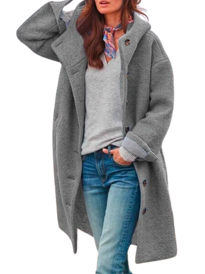 Women’s Fleece Hooded Longline Button-Front Coat