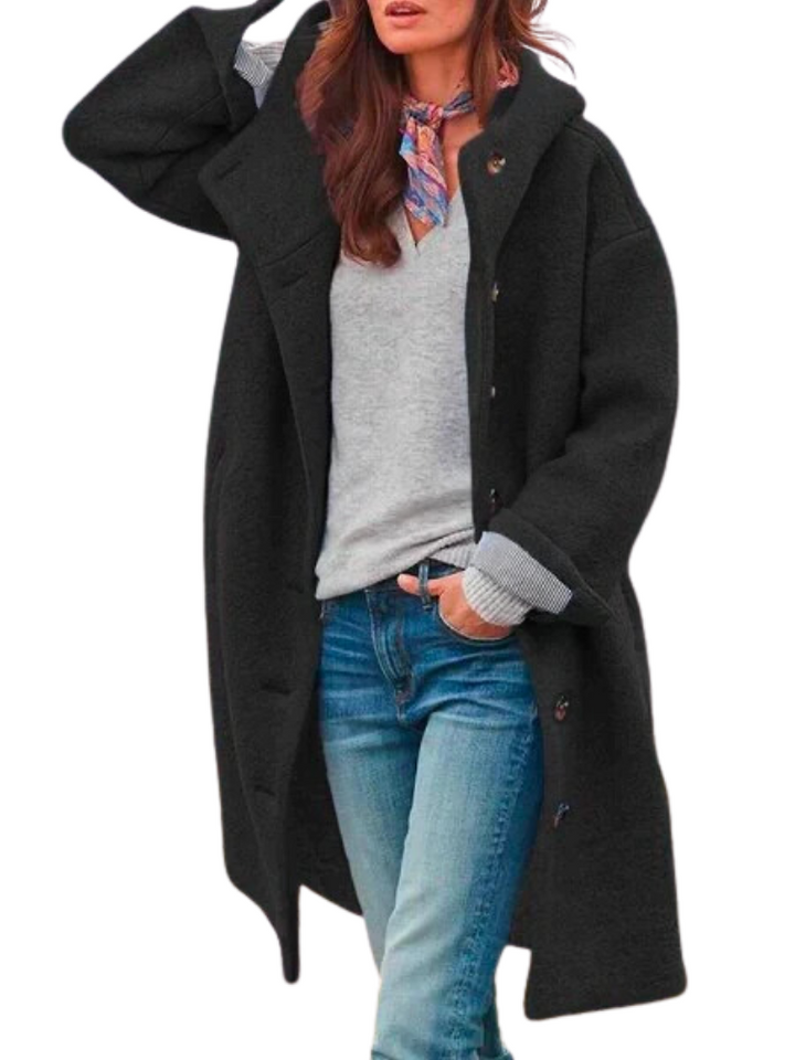 Women’s Fleece Hooded Longline Button-Front Coat