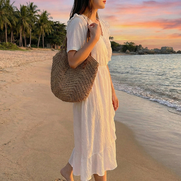 Women's Straw Woven Tote Shoulder Bag Beach Handbag