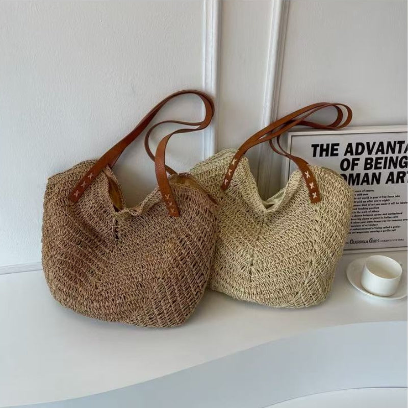 Women's Straw Woven Tote Shoulder Bag Beach Handbag