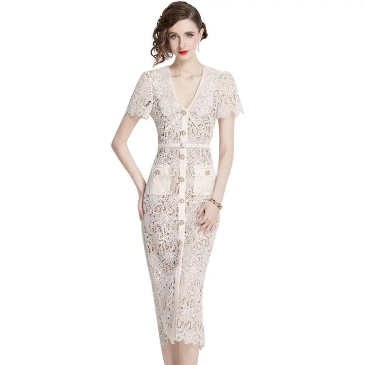 Women's Lace Elegant Short Sleeve Bodycon Midi Dress