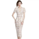 Women's Lace Elegant Short Sleeve Bodycon Midi Dress