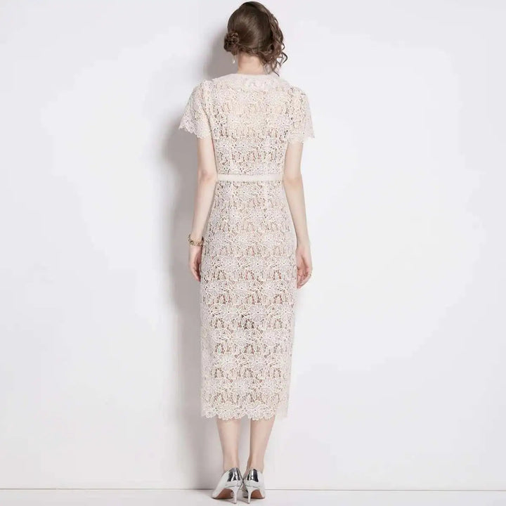 Women's Lace Elegant Short Sleeve Bodycon Midi Dress