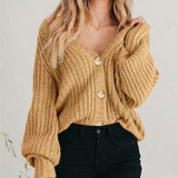 Cardigan en maille pour femme, pull à manches ballon volumineuses