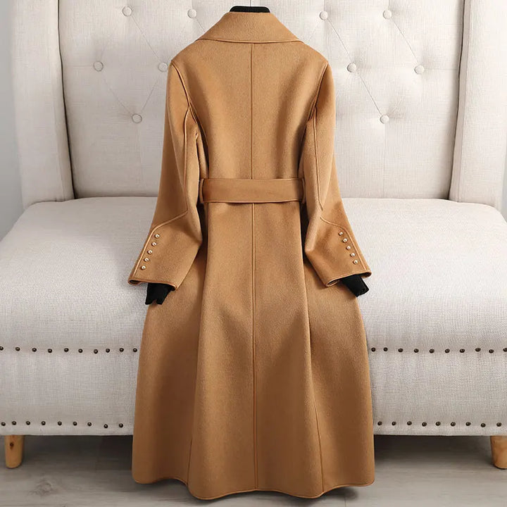 Women Wool Trench Coat Longline Belted Wrap Overcoat