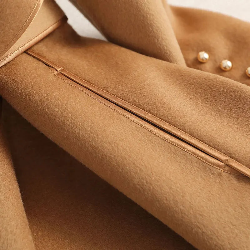 Women Wool Trench Coat Longline Belted Wrap Overcoat