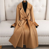 Women Wool Trench Coat Longline Belted Wrap Overcoat