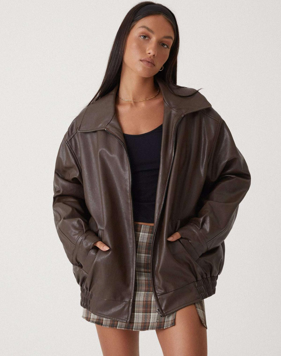 Women's Leather Jacket Bomber Oversized Faux Coat
