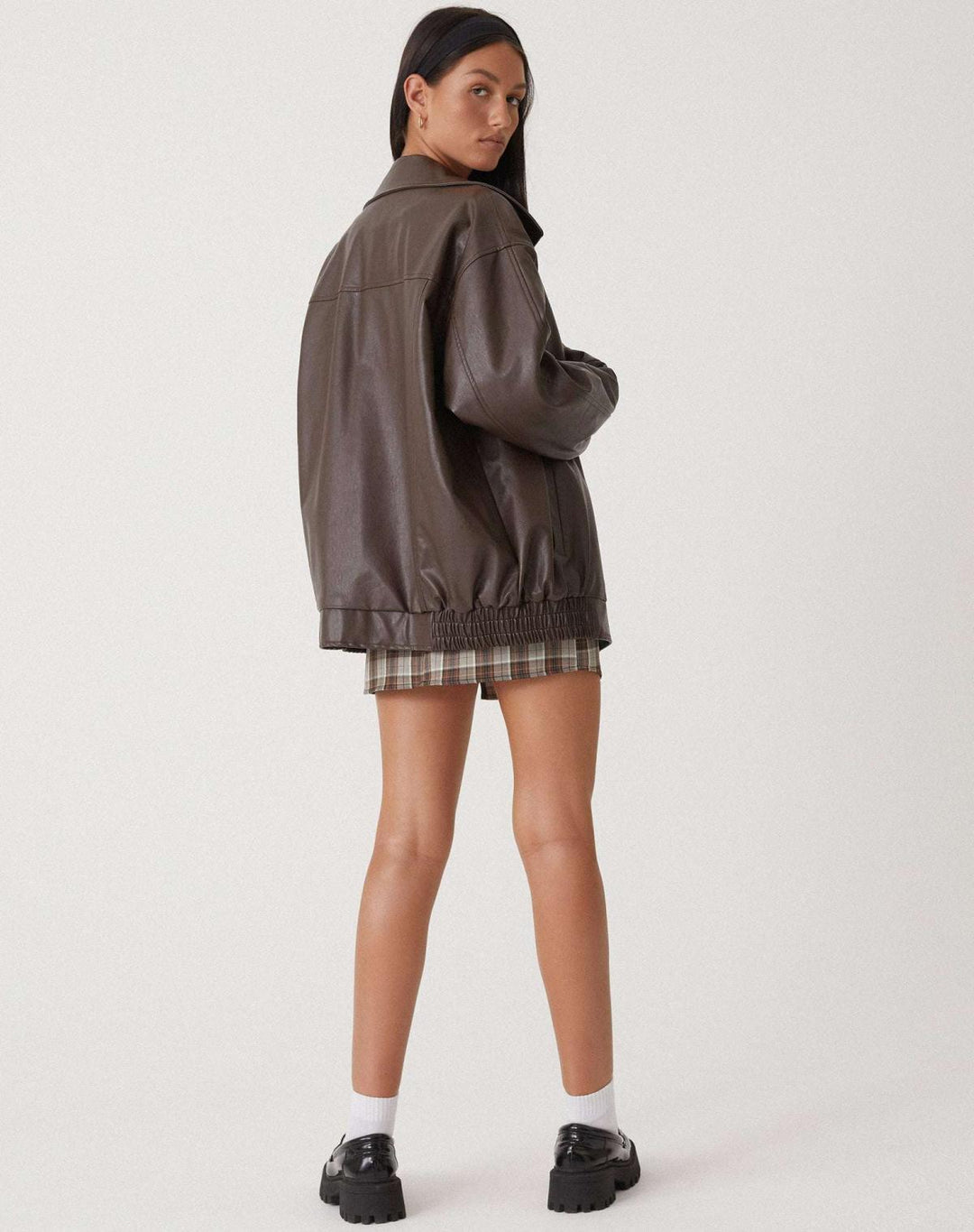 Women's Leather Jacket Bomber Oversized Faux Coat