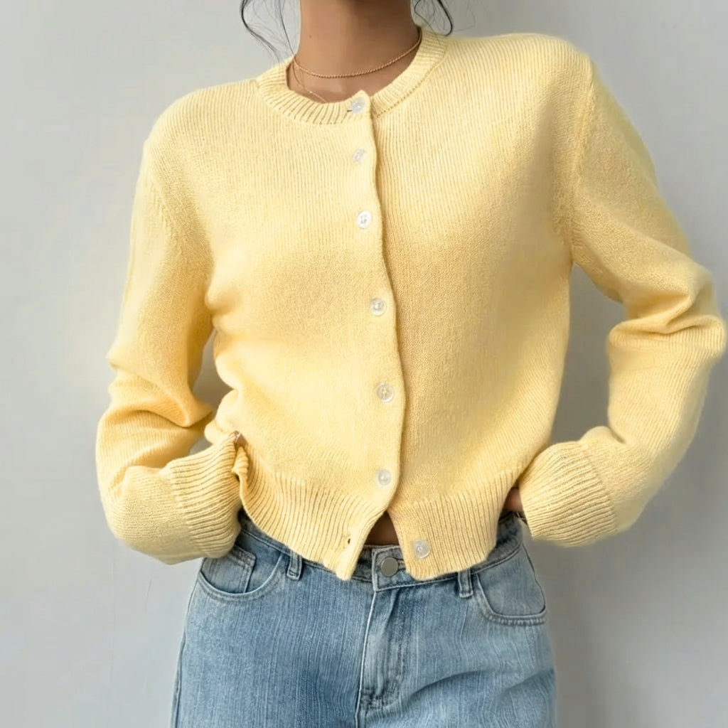 Women's Knit Crewneck Cardigan Sweater Casual Long Sleeve Jacket