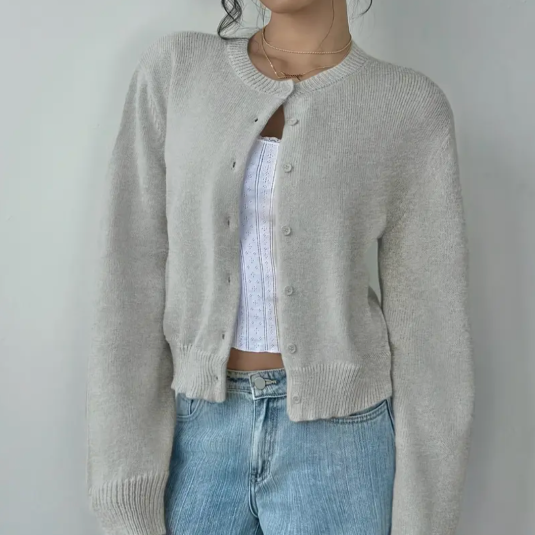 Women's Knit Crewneck Cardigan Sweater Casual Long Sleeve Jacket