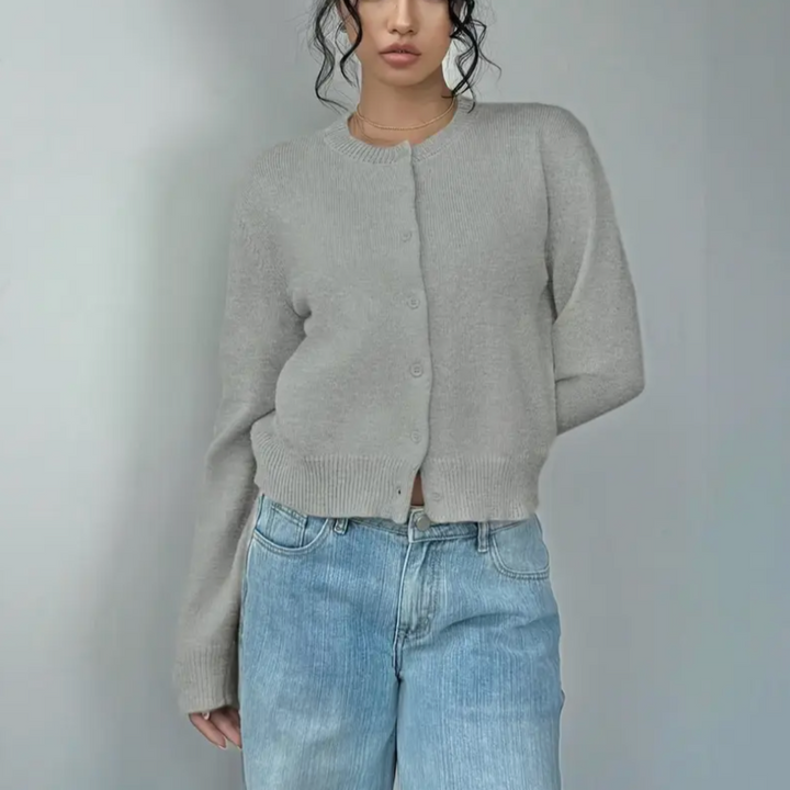 Women's Knit Crewneck Cardigan Sweater Casual Long Sleeve Jacket