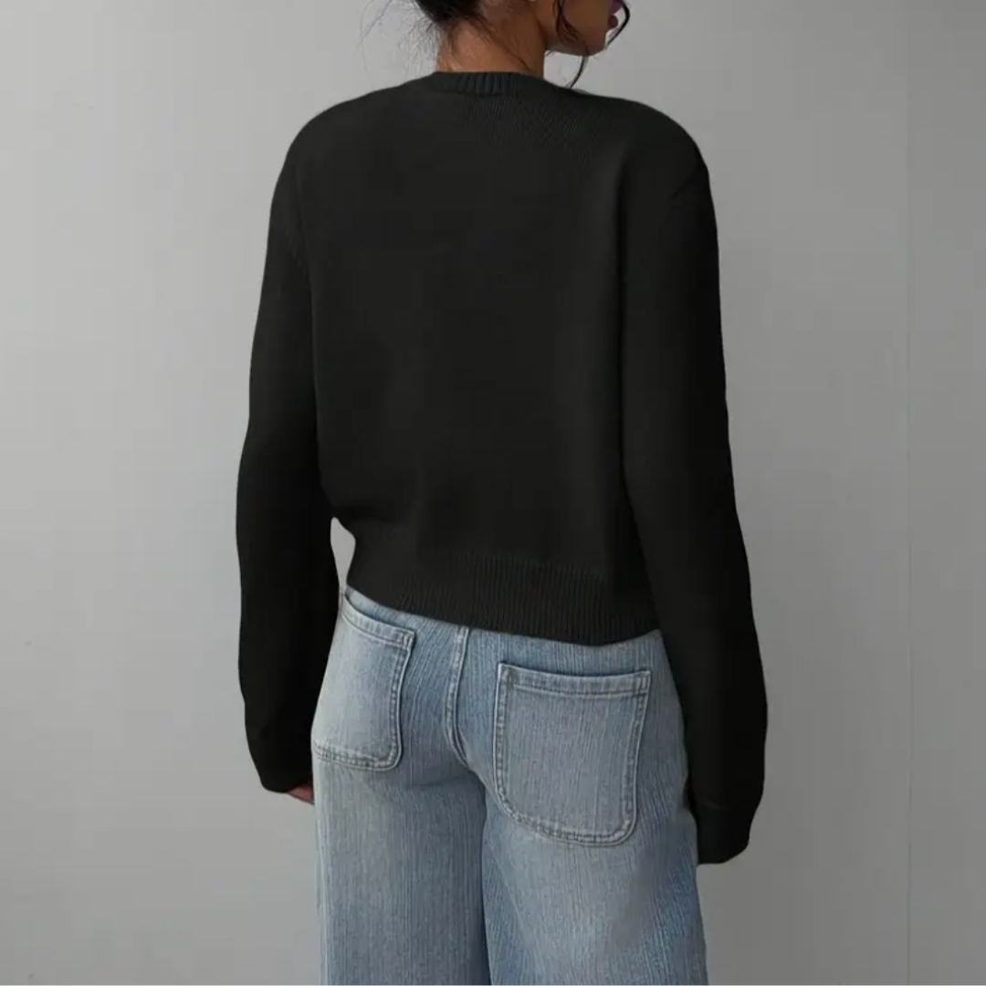 Women's Knit Crewneck Cardigan Sweater Casual Long Sleeve Jacket
