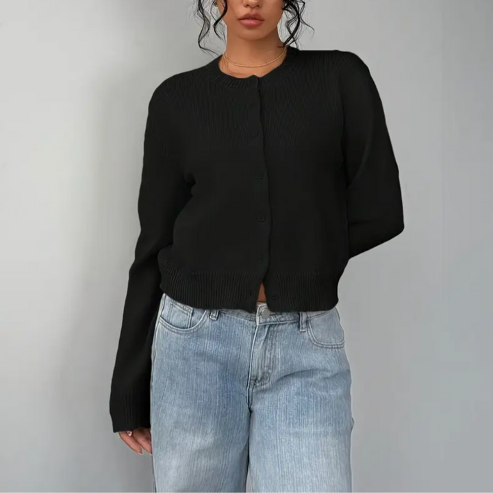 Women's Knit Crewneck Cardigan Sweater Casual Long Sleeve Jacket
