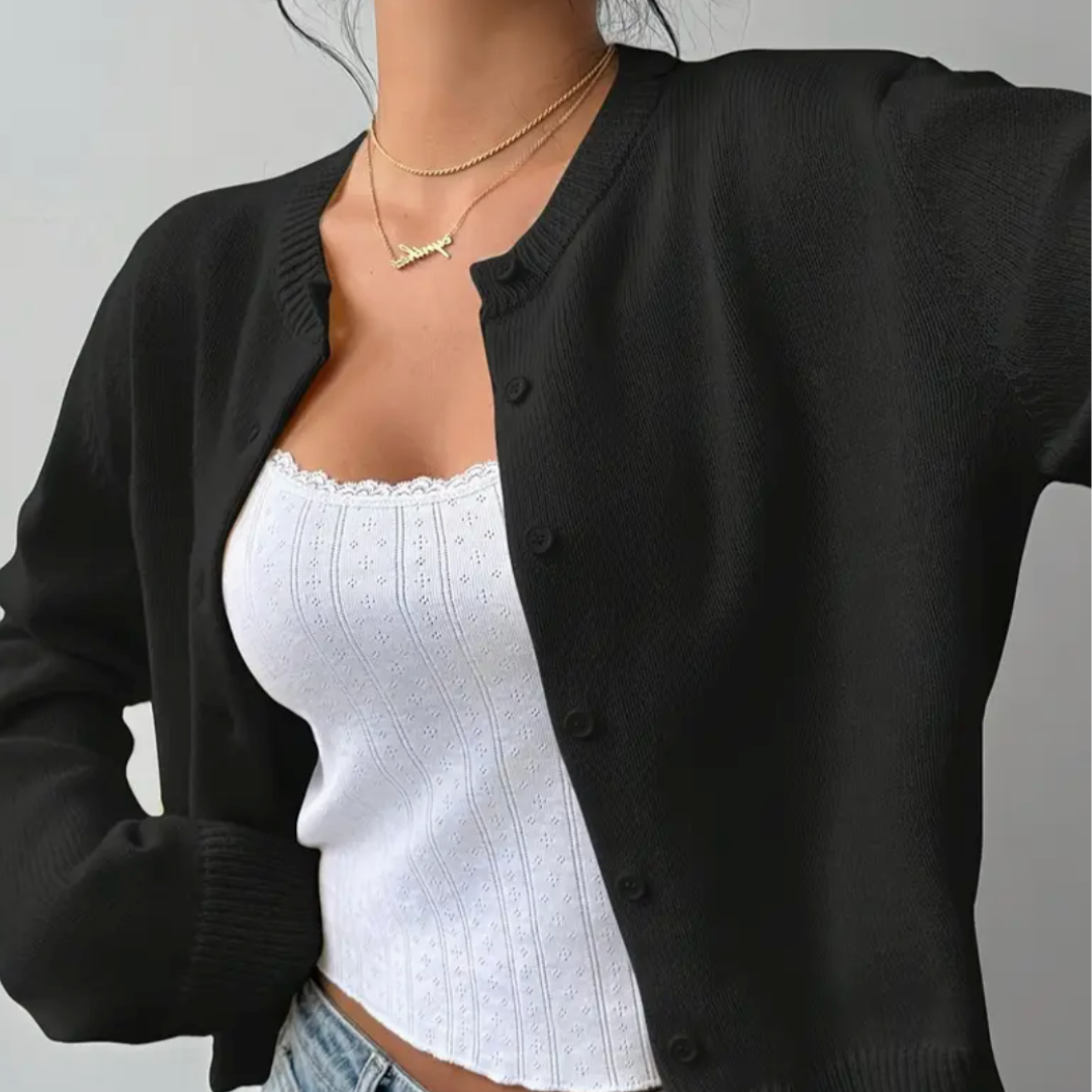 Women's Knit Crewneck Cardigan Sweater Casual Long Sleeve Jacket