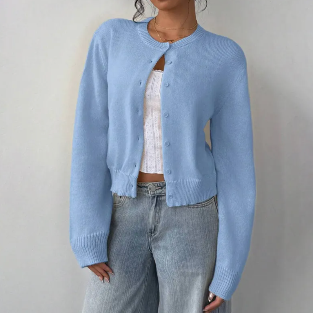 Women's Knit Crewneck Cardigan Sweater Casual Long Sleeve Jacket