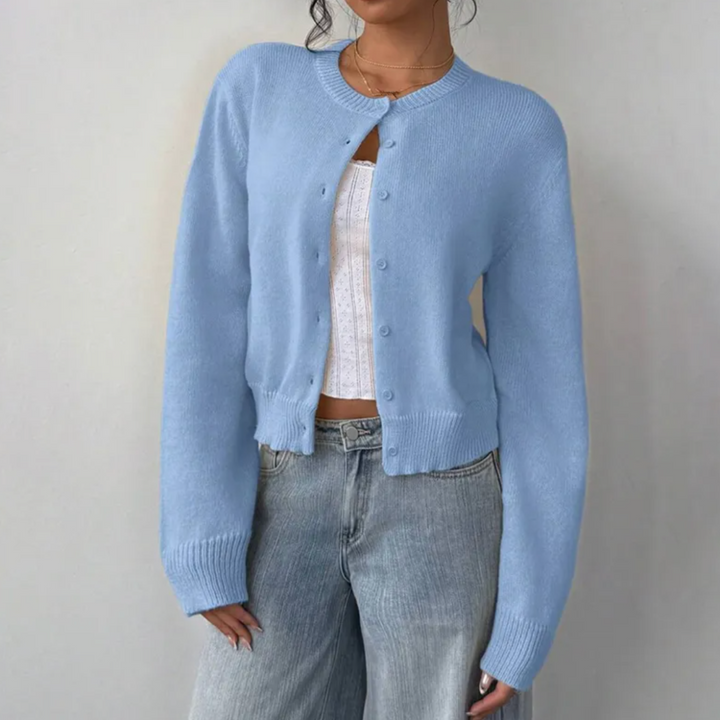 Women's Knit Crewneck Cardigan Sweater Casual Long Sleeve Jacket