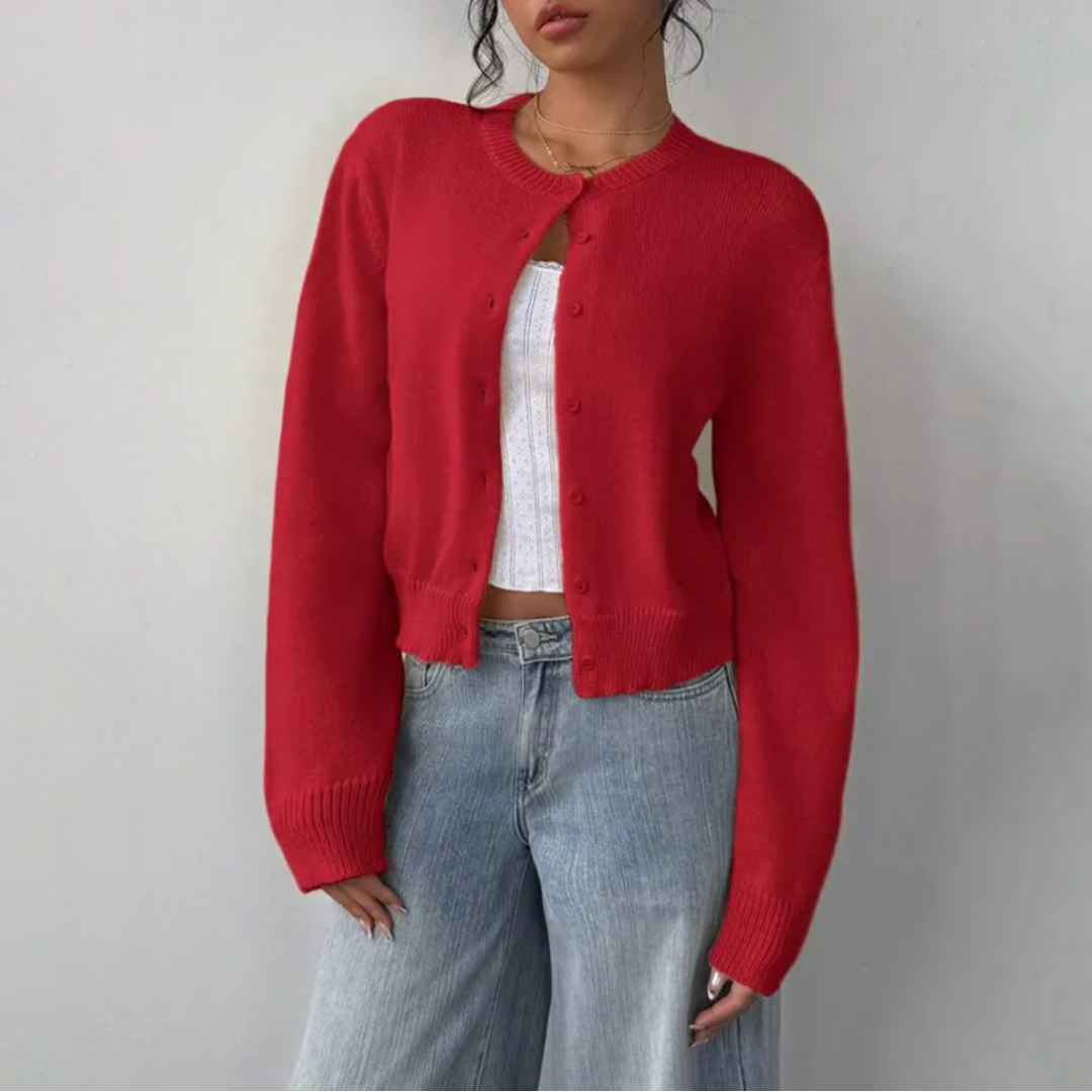 Women's Knit Crewneck Cardigan Sweater Casual Long Sleeve Jacket