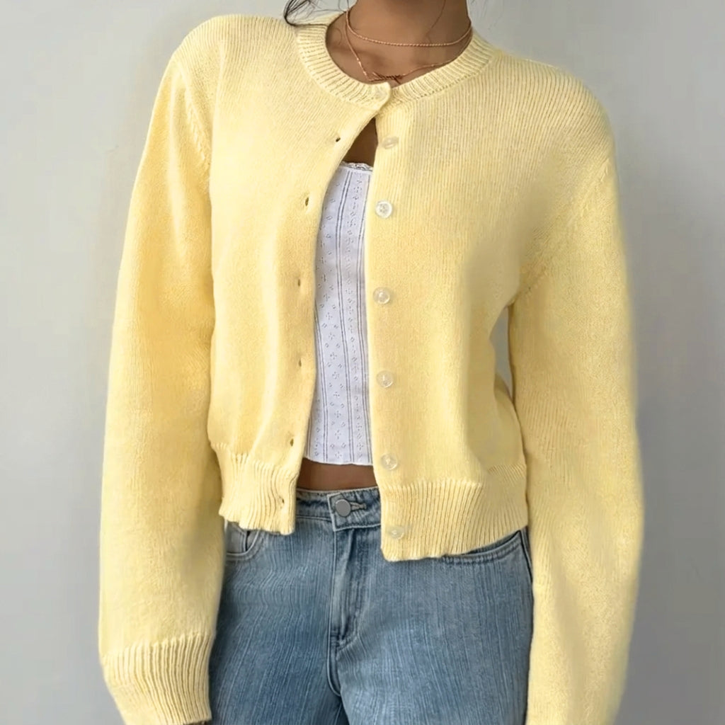 Women's Knit Crewneck Cardigan Sweater Casual Long Sleeve Jacket