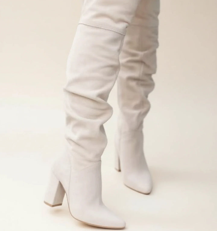 Women's Knee High Leather Boots Block Heel Slouchy Shoes