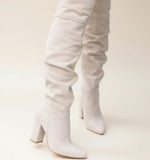 Women's Knee High Leather Boots Block Heel Slouchy Shoes