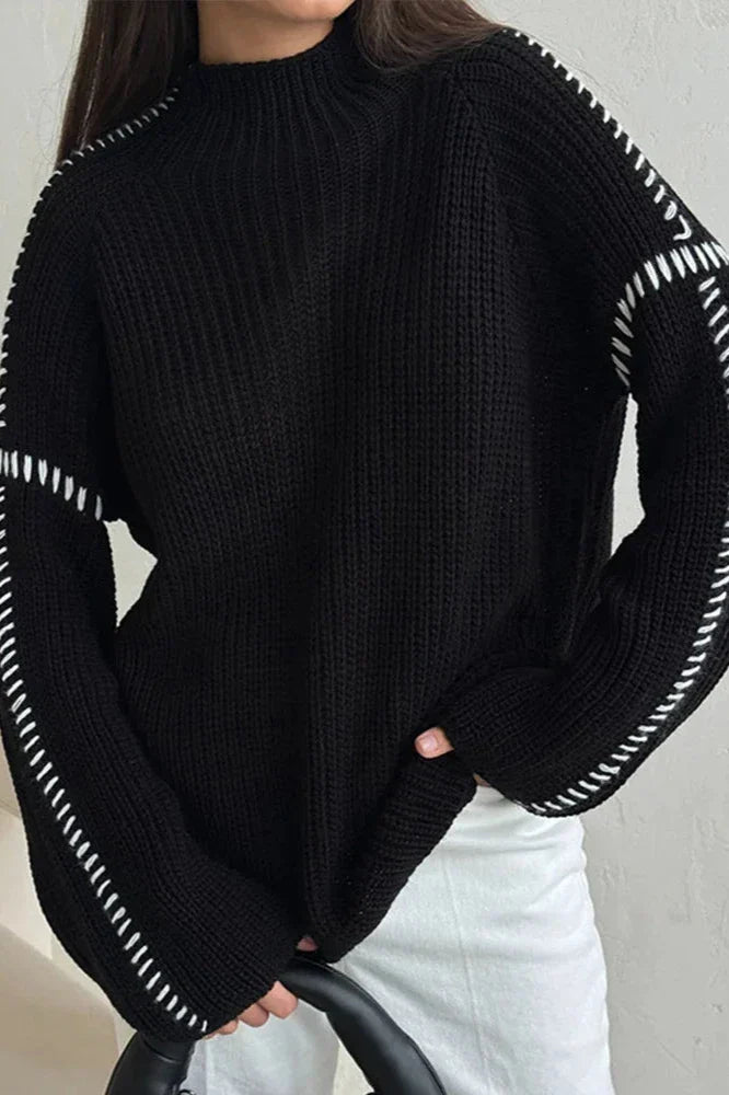 Dámský pletený svetr s krátkým stojáčkem, oversized střih, robustní dlouhé rukávy