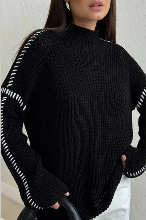 Dámský pletený svetr s krátkým stojáčkem, oversized střih, robustní dlouhé rukávy
