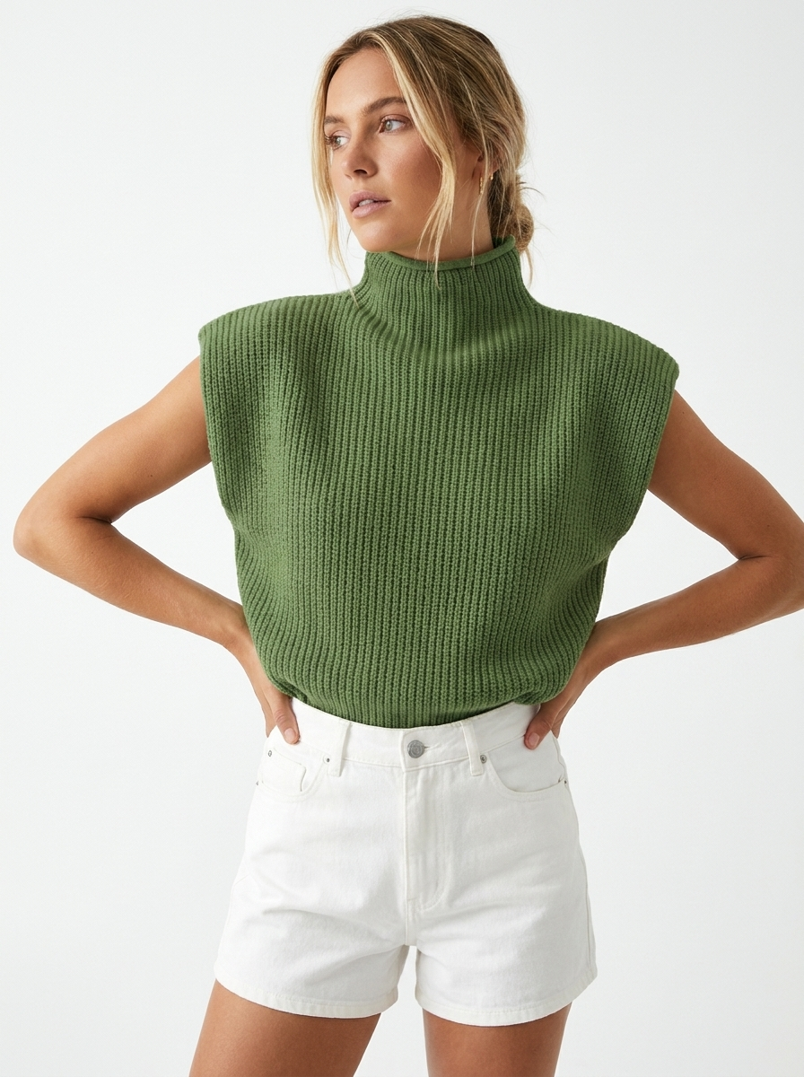 Knit Vest Women's Turtleneck Sleeveless Sweater Jumper