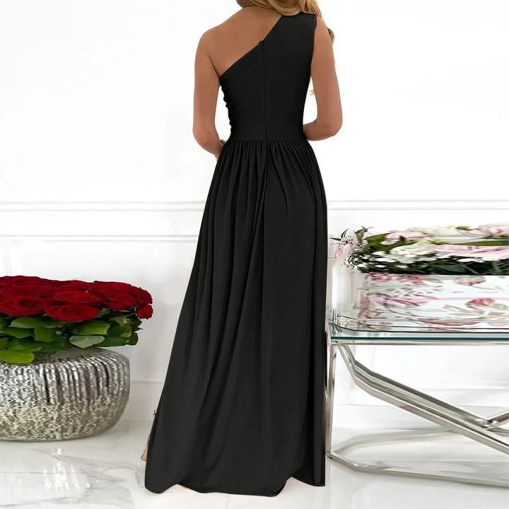 Robe longue de soirée en satin pour femme, à une épaule, taille haute et fente latérale