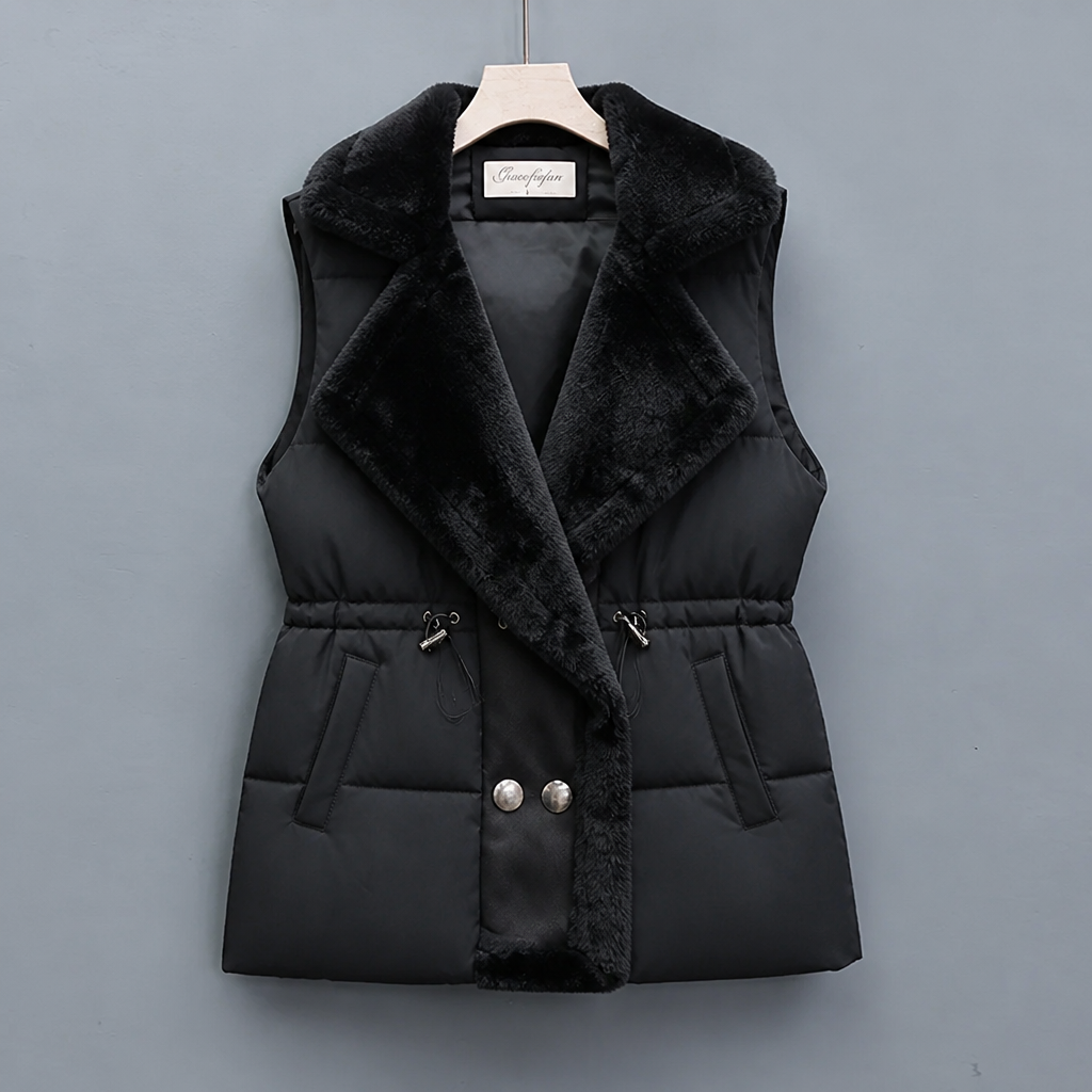 Women's Fleece Padded Vest Faux Fur Trim Gilet Outerwear Coat