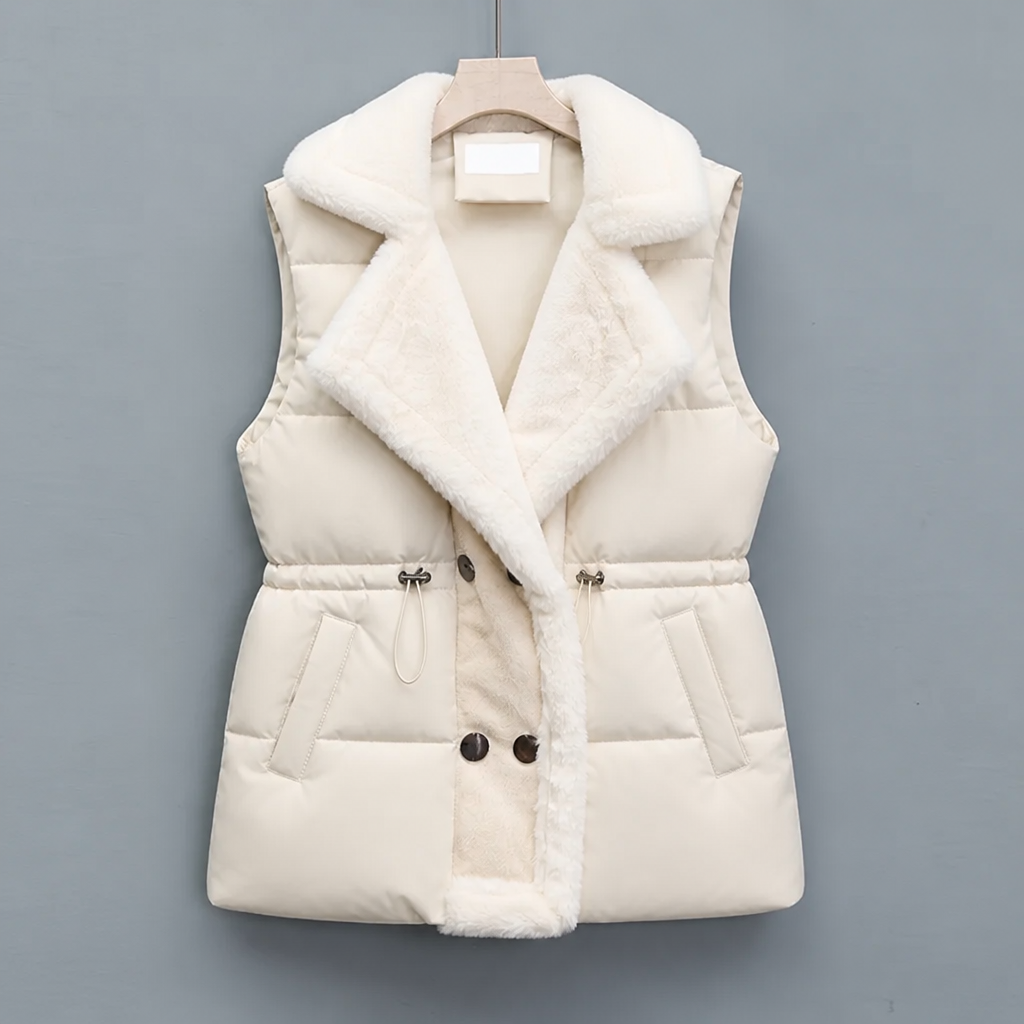 Women's Fleece Padded Vest Faux Fur Trim Gilet Outerwear Coat