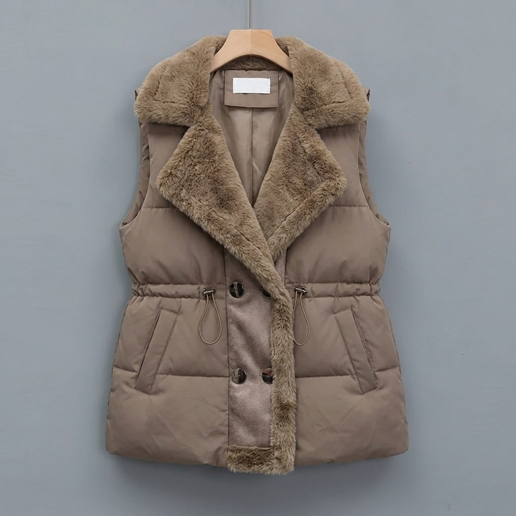 Women's Fleece Padded Vest Faux Fur Trim Gilet Outerwear Coat