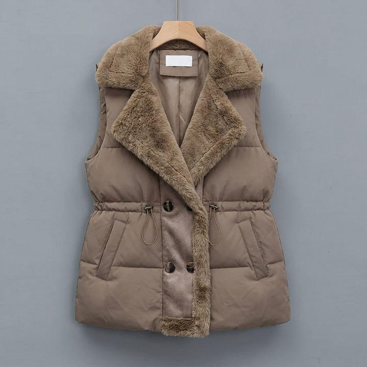 Women's Fleece Padded Vest Faux Fur Trim Gilet Outerwear Coat