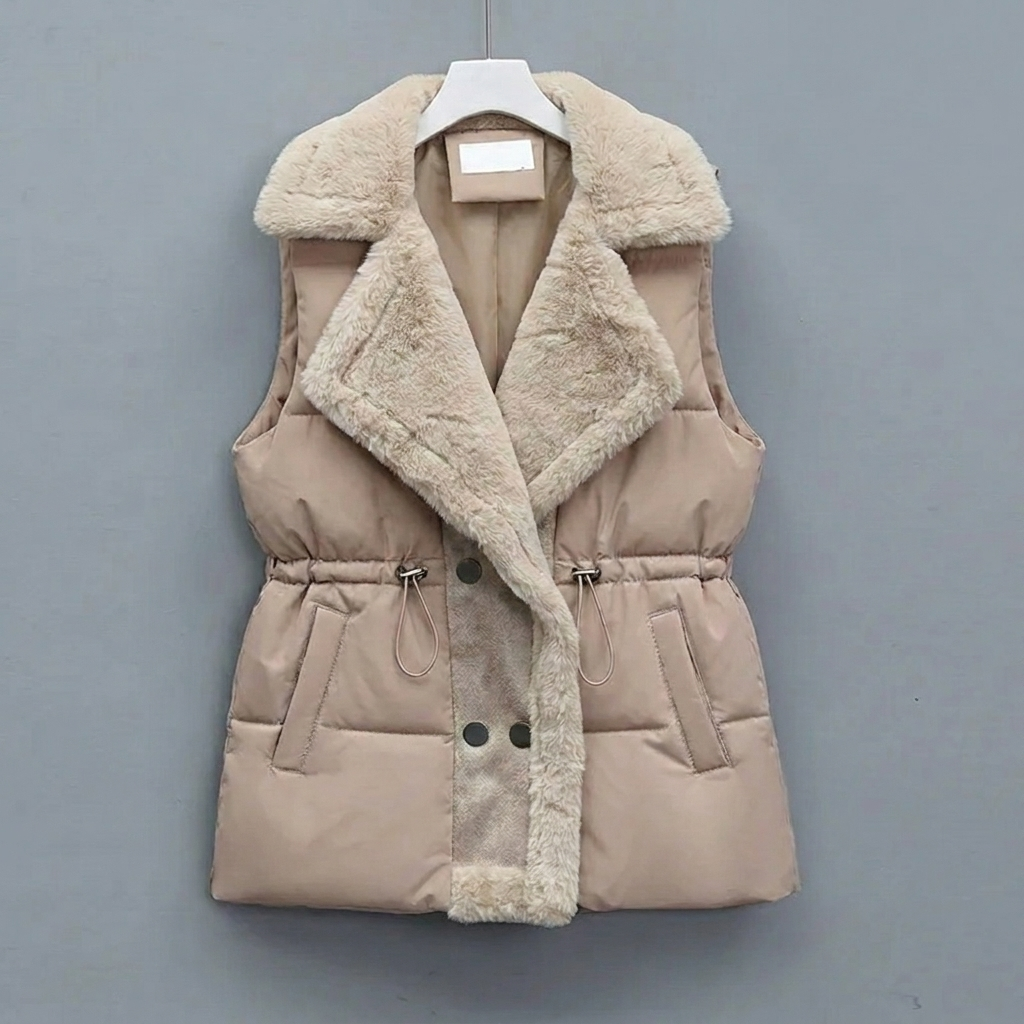 Women's Fleece Padded Vest Faux Fur Trim Gilet Outerwear Coat