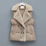 Women's Fleece Padded Vest Faux Fur Trim Gilet Outerwear Coat