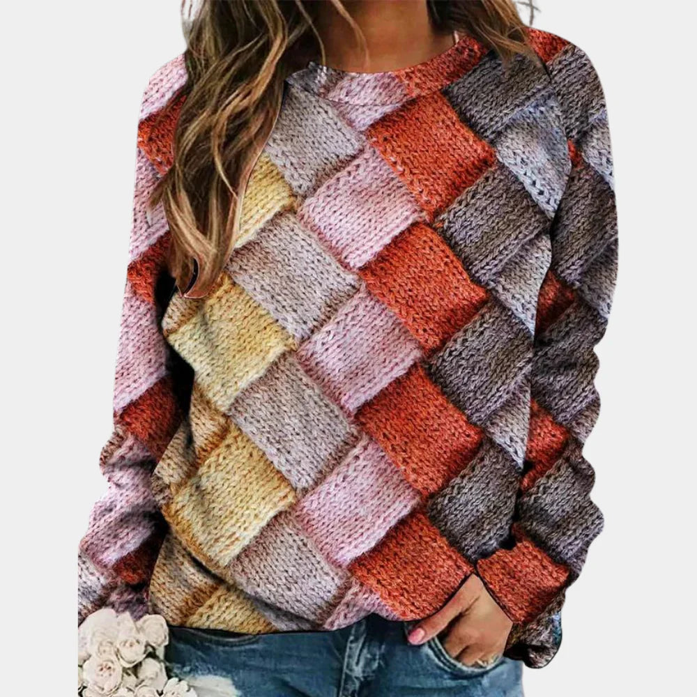 Women's Geometric-Knit Crew-Neck Sweater